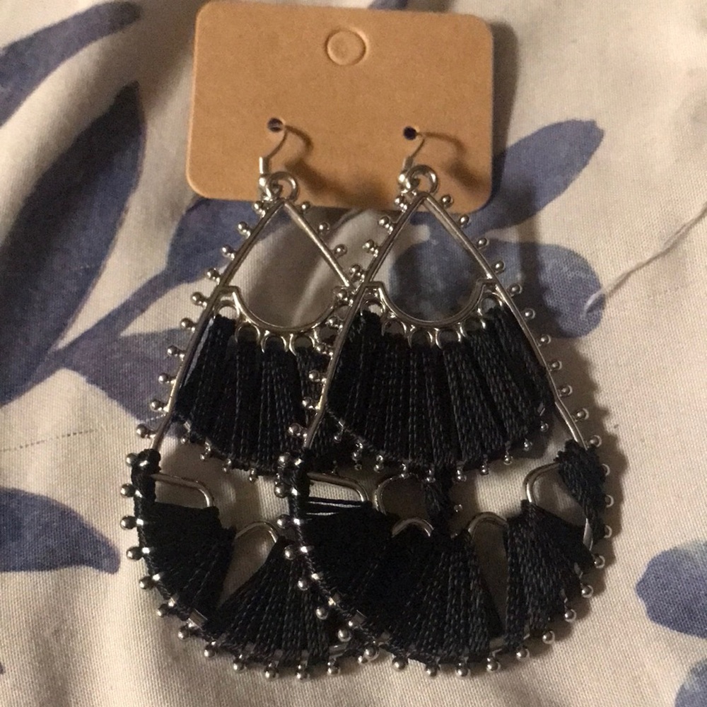 Chic Silver and Black Teardrop Earrings